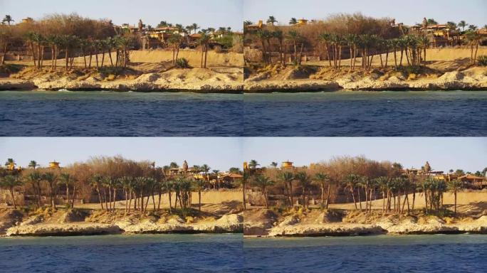红海海岸有夏季海滩、棕榈和酒店。埃及西奈半岛乘船旅行
