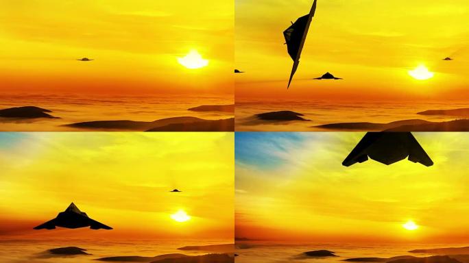 F-117夜鹰隐形战机在日落时发动空袭