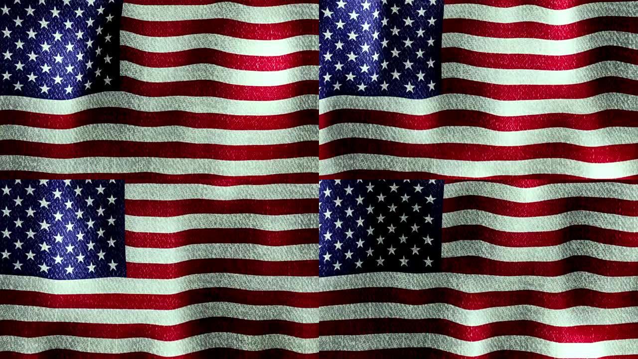 美国国旗飘扬(无缝循环视频)，满旗