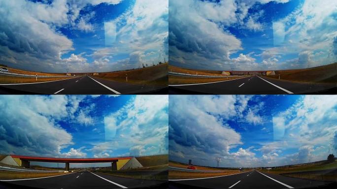 仪表板凸轮高速公路良好的天气条件驾驶POV，波兰欧洲