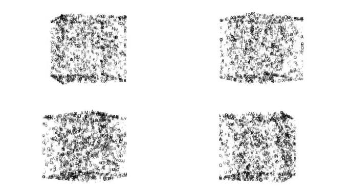 白色背景4k上立方体中字母的抽象混沌几何组成