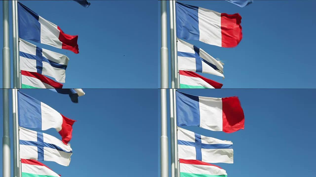 欧盟国家/地区的旗帜挥舞着
