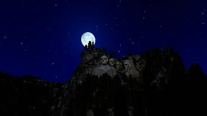 拉什莫尔山夜晚，延时月亮升起