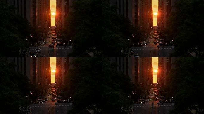 电影纽约曼哈顿日落效果长镜头