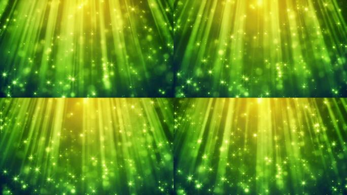 绿色光线循环中的节日闪光颗粒