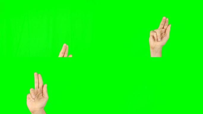 用2个手指的手势正面查看绿色背景。点击双击滑动向上滑动向右左按住拖动捏捏触摸手指手势。绿色屏幕上的多