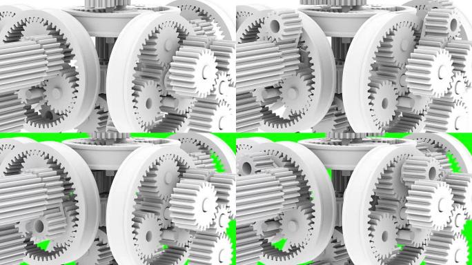 白色齿轮旋转。全高清3d渲染