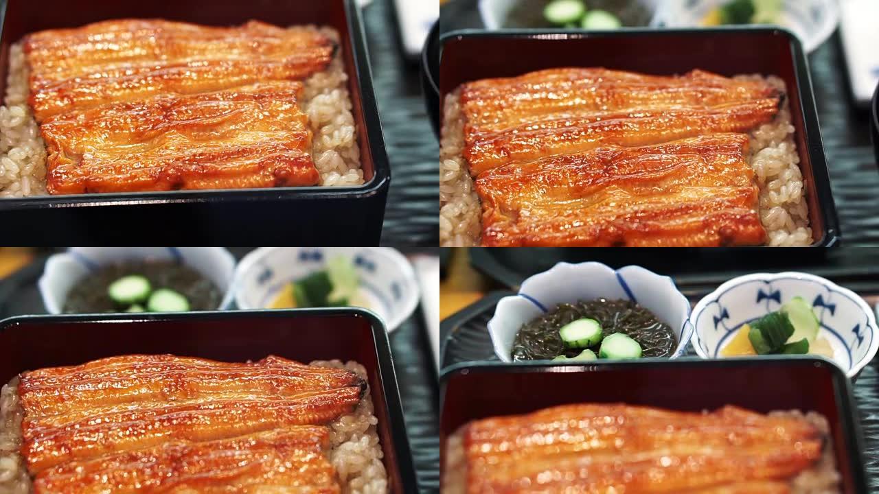 Unagi don，日本特级菜肴腌制烤海鳗，米饭上有特殊酱汁