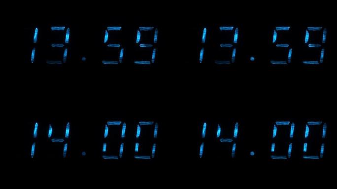 数字时钟显示13小时59分钟到14小时00分钟的时间
