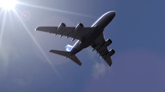 世界上最大的客机空客A380在天空中飞行，全高清镜头