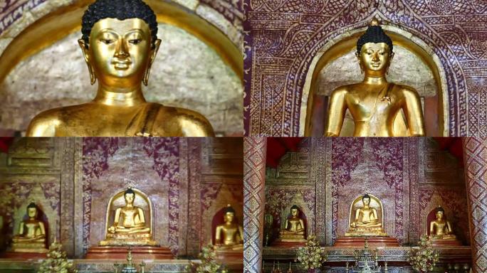 佛教寺庙中的金塔，圣所和古代佛塔 (hyperlapse)