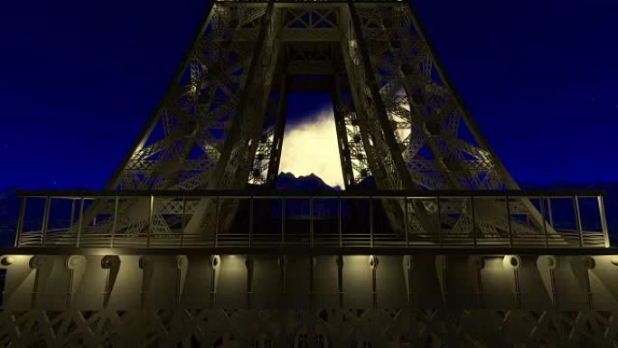 夜晚的埃菲尔铁塔对抗大月亮