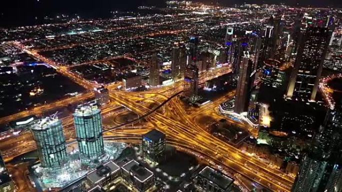 阿联酋迪拜哈利法塔摩天大楼的夜景谢赫扎耶德路