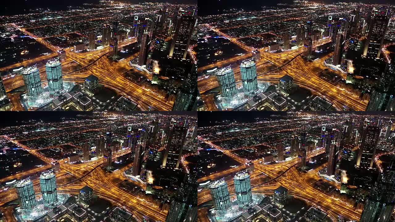 阿联酋迪拜哈利法塔摩天大楼的夜景谢赫扎耶德路