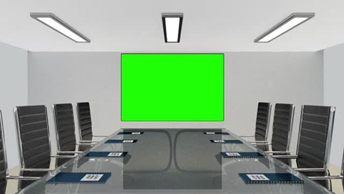 通过以绿色屏幕为中心的现代设计办公室飞行动画