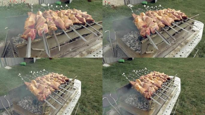 烧烤串，在火盆上煮肉