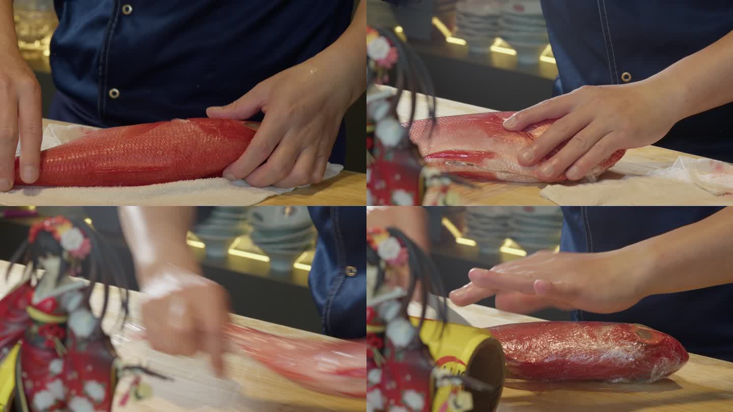 厨师制作生鱼片
