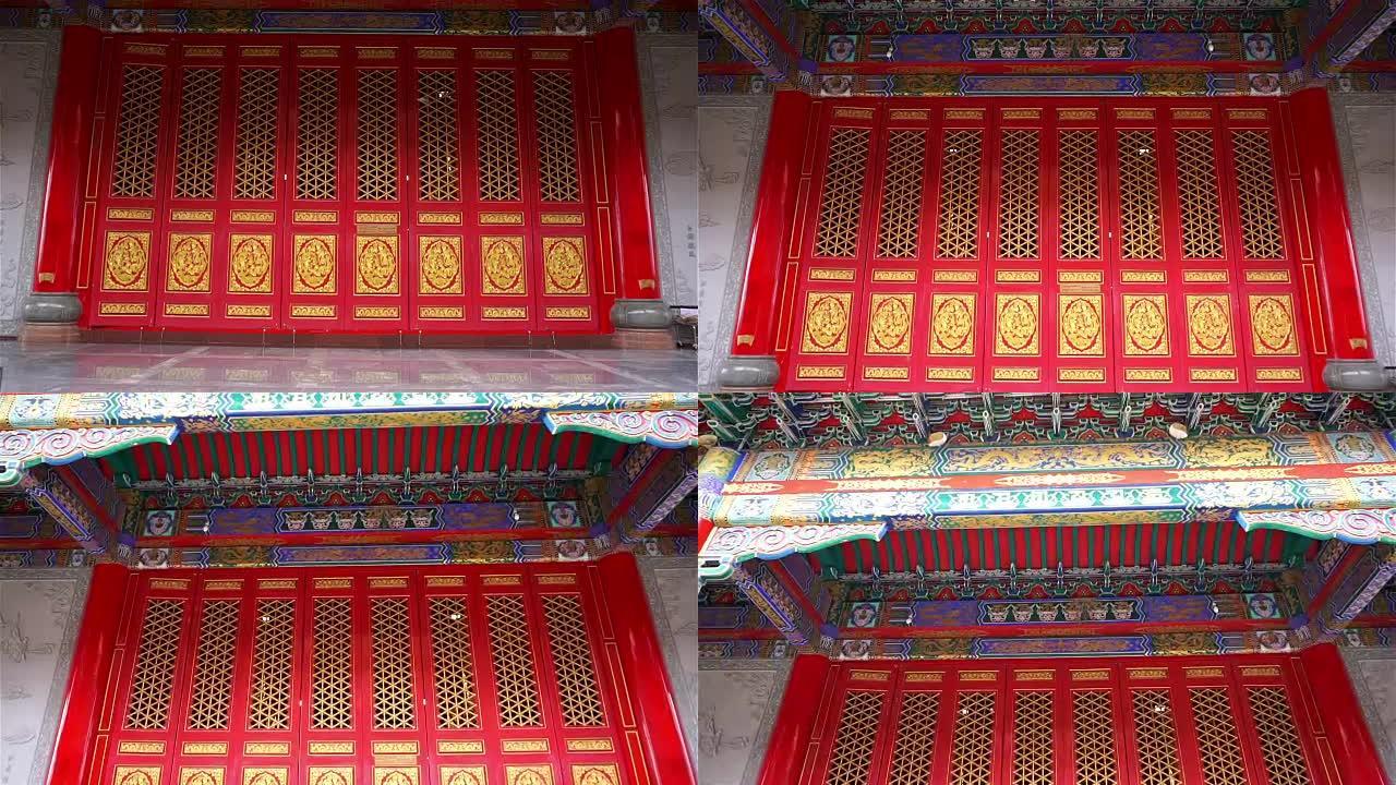 泰国的中国寺庙门。(平移镜头)