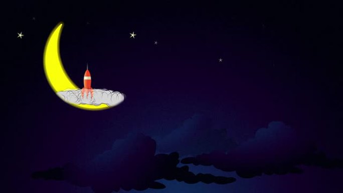 火箭飞船降落在新月上