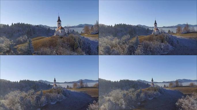 山上的教堂-斯洛文尼亚无人机镜头
