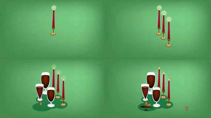 圣诞节庆祝活动用红酒点燃蜡烛