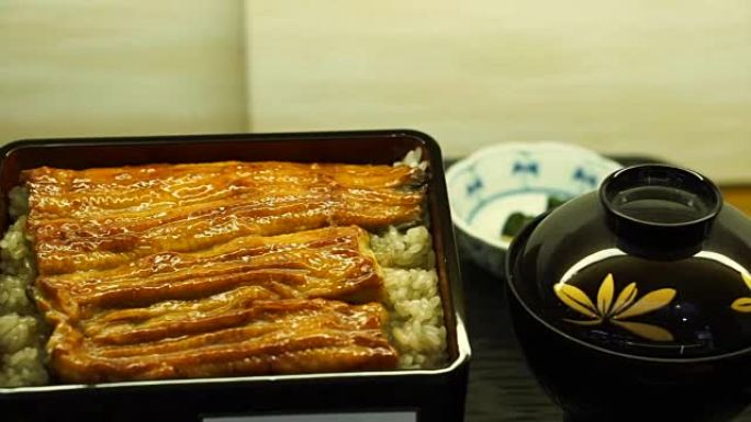 Unagi don，日本特级菜肴腌制烤海鳗，米饭上有特殊酱汁