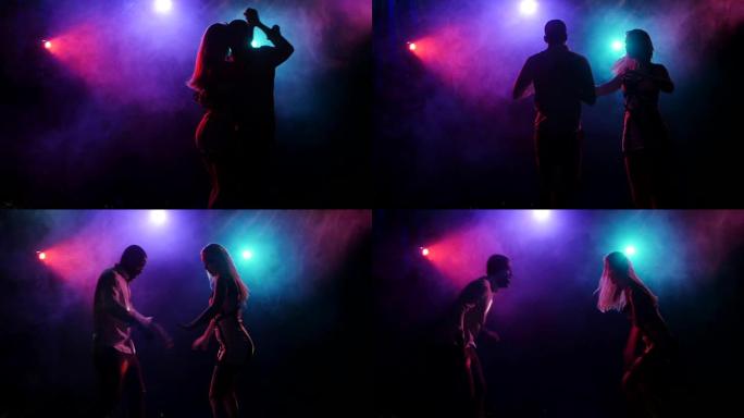 迪斯科风格的舞蹈夫妇拉丁美洲舞蹈剪影