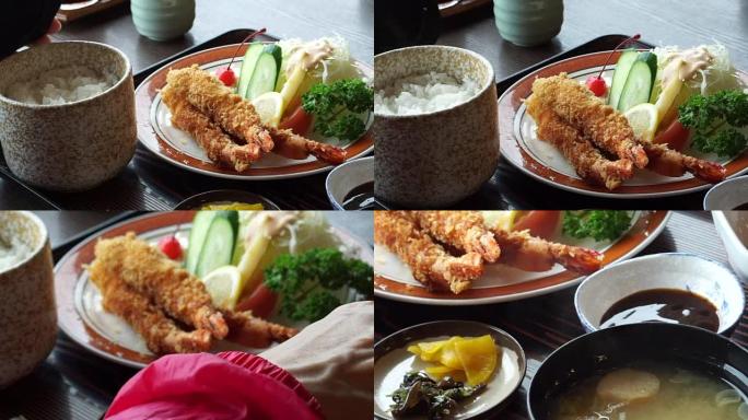 日本虾或虾天妇罗午餐套餐