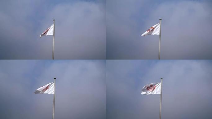 摩纳哥国旗在风中挥舞着旗杆