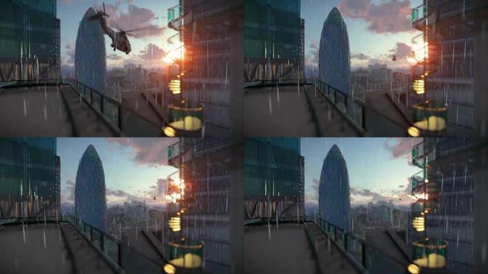 伦敦日出，军用直升机经过，瑞士再保险总部，小黄瓜，下雨