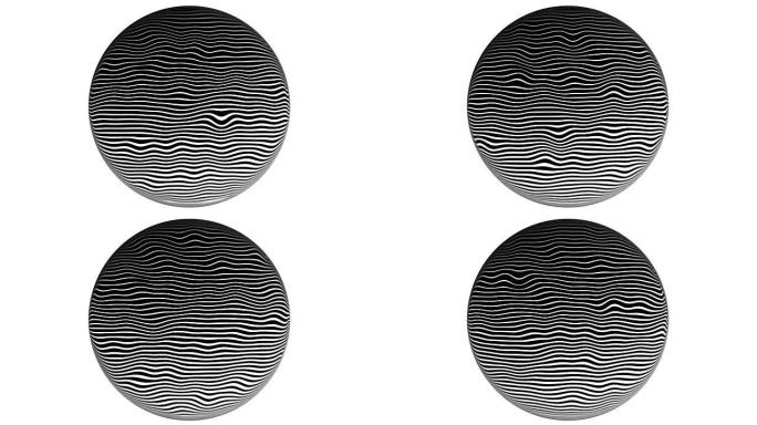斑马线半色调图案纹理运动动画背景。4k。在白色背景上，围成一圈。