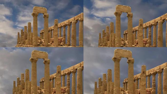 古希腊的朱诺神庙(公元前五至六世纪)，神庙山谷，阿格里琴托，西西里。该地区于1997年被列入联合国教