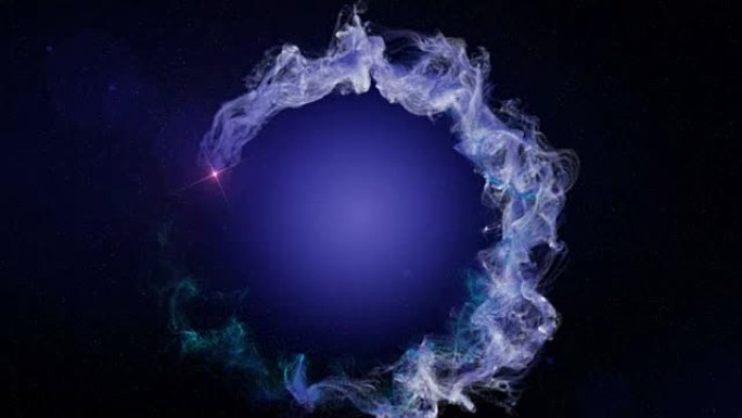 空蓝色粒子纤维和环背景，环，4k