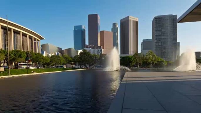 洛杉矶市中心和喷泉日多莉变焦Hyperlapse时光流逝