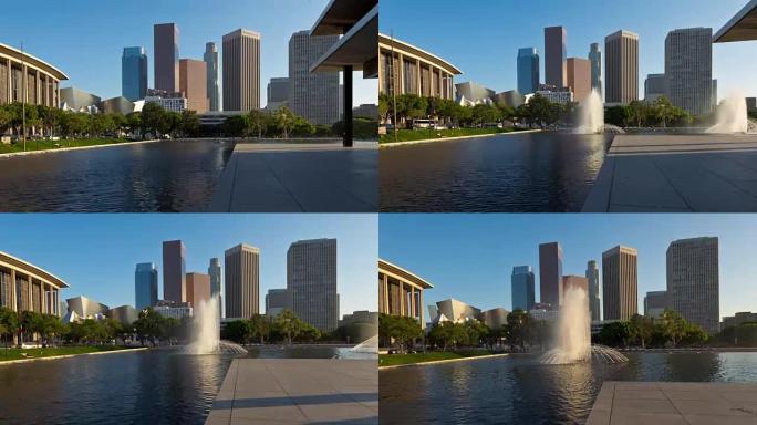 洛杉矶市中心和喷泉日多莉变焦Hyperlapse时光流逝