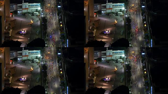 夜间曼谷市屋顶交通街街区全景4k泰国