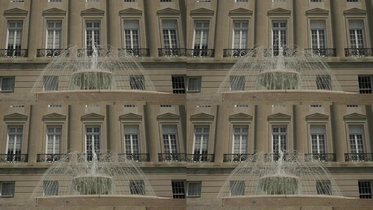慢动作在威尔明顿法院建立喷泉的镜头