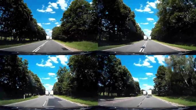 仪表板凸轮超车卡车在当地道路上驾驶POV，波兰欧洲