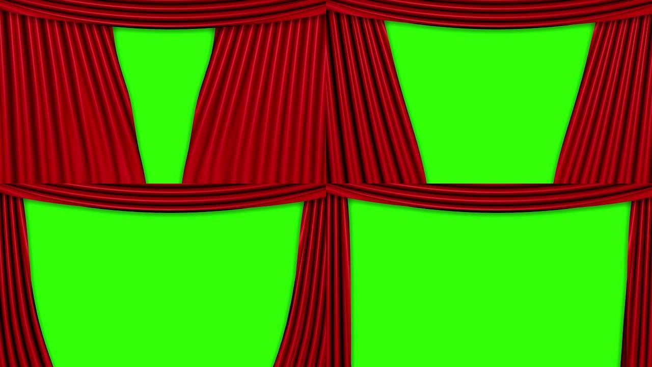 高品质动画完美红色窗帘开启运动背景，带色键