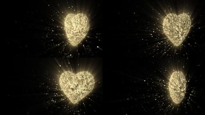 抽象循环动画背景: 旋转夜光3d金心形成碎片和与杂散碎片旋转的黄金立方体。无缝循环。