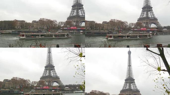 法国巴黎市著名塞纳河渡轮交通湾全景4k