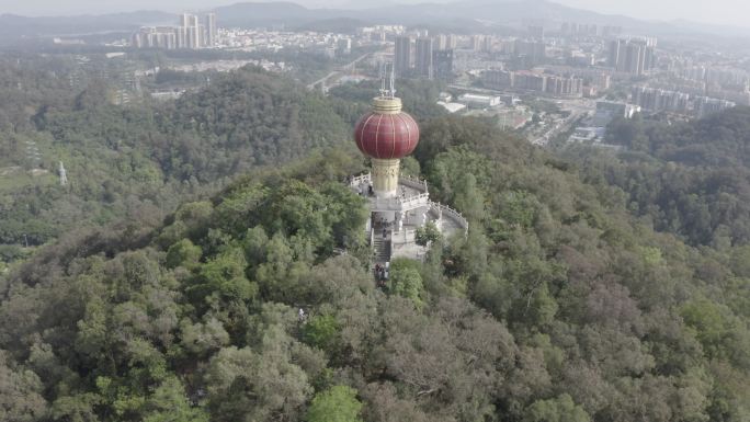 广东省东莞航拍旗峰山国贸地标旗峰公园