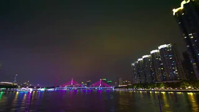 中国广州夜景照明旅游船河流骑行4k延时