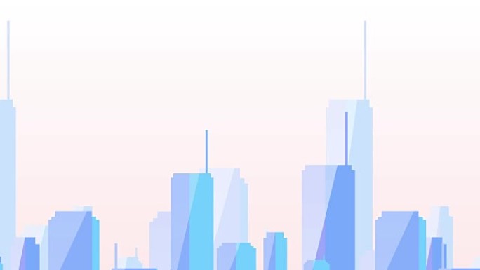 2D动画蓝色可循环市中心城市天际线