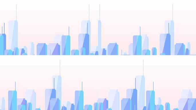 2D动画蓝色可循环市中心城市天际线