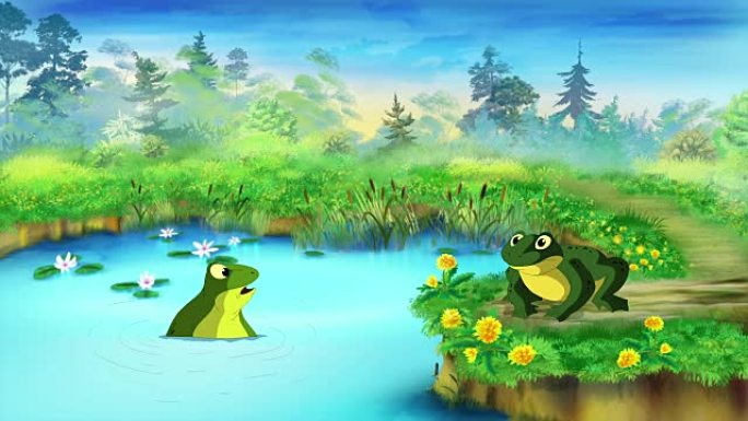 池塘附近的绿色青蛙