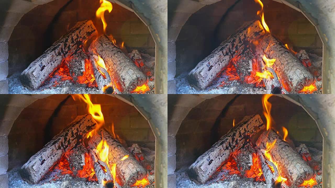 火在慢动作中燃烧，木头掉落