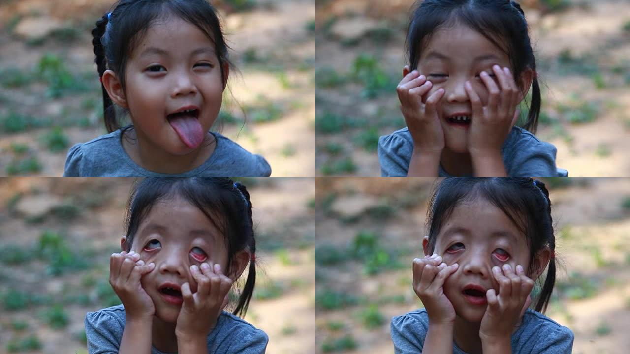 不同面孔的亚洲小女孩