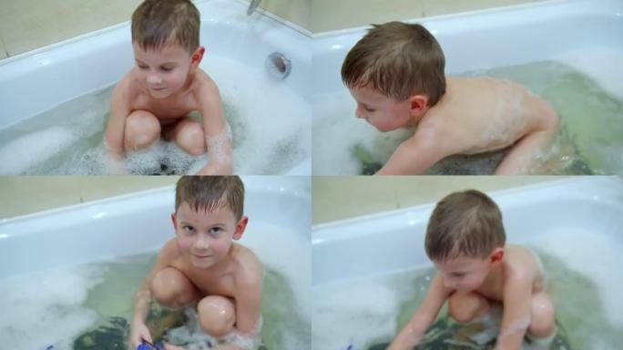 可爱的小男孩，在浴缸里玩耍