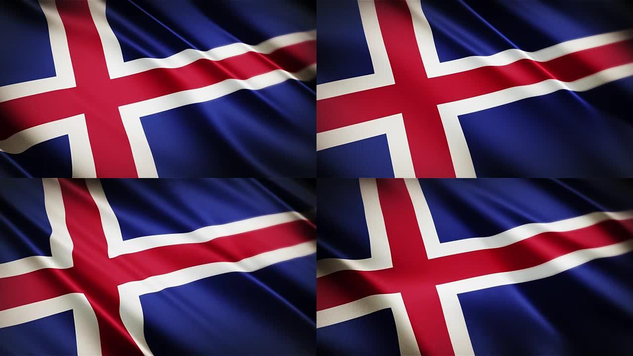 冰岛逼真的国旗无缝环摆动动画